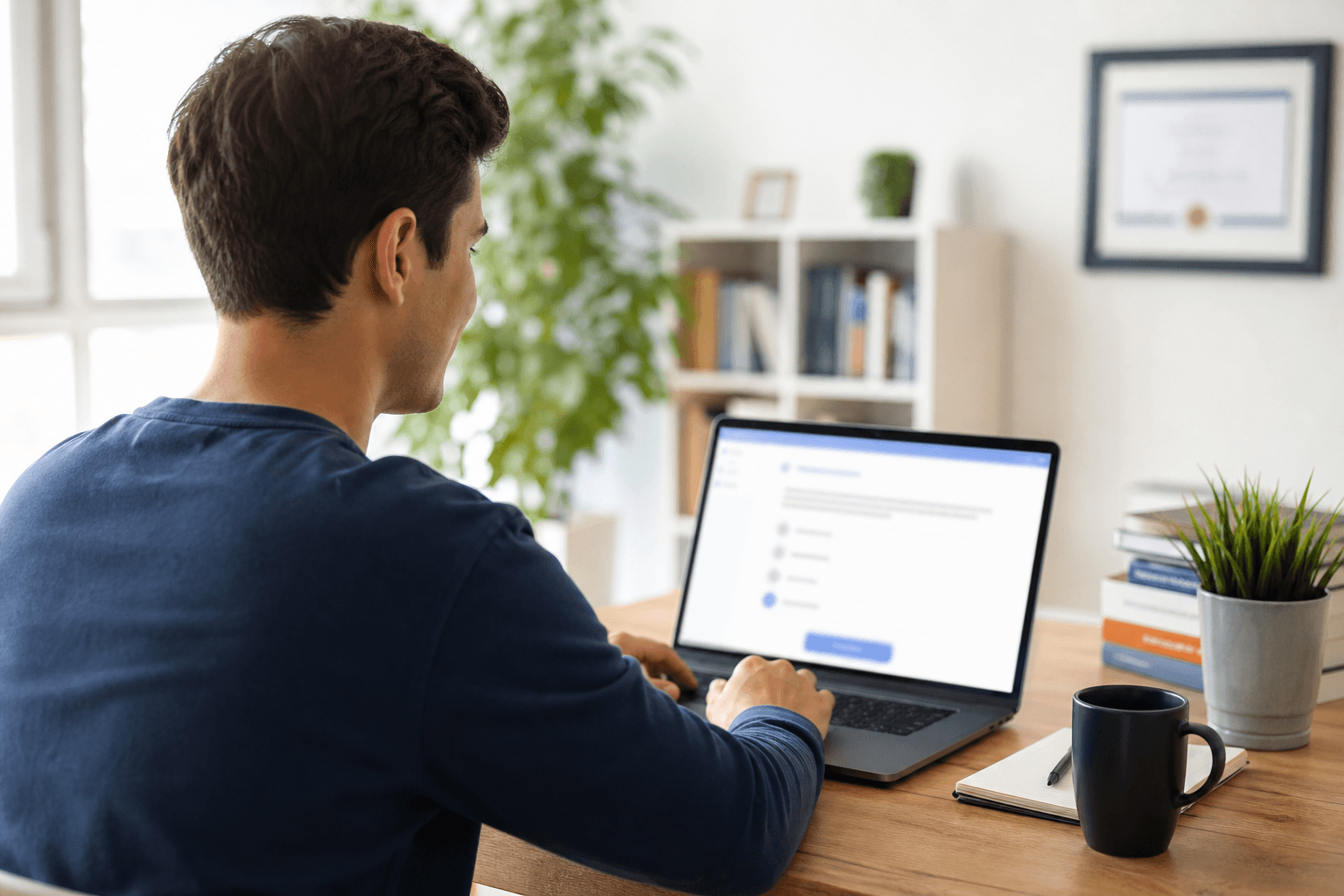 Student starting a free certification practice exam on a laptop.